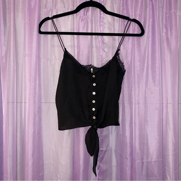 Urban Outfitters Black Tie Tank Top with Lace Trim - Picture 1 of 3